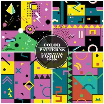 Set of colorful abstract seamless patterns with creative geometric shapes Illustrazione stock