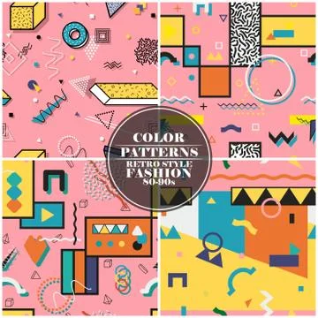 Set of colorful abstract seamless patterns with creative geometric shapes Illustrazione stock
