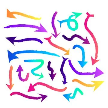 Set of Colorful arrow designs in different styles - Set of hand-drawn Stock Illustration
