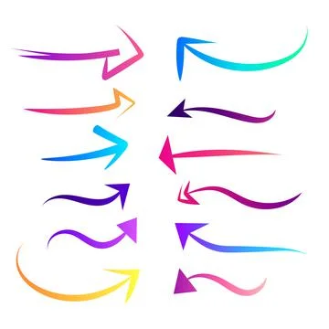 Set of Colorful arrow designs in different styles - swatches Colorful Arrows Illustrazione stock