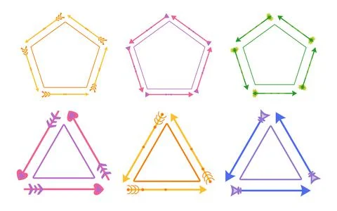 Set colorful arrows bow frames vector flat Stock Illustration