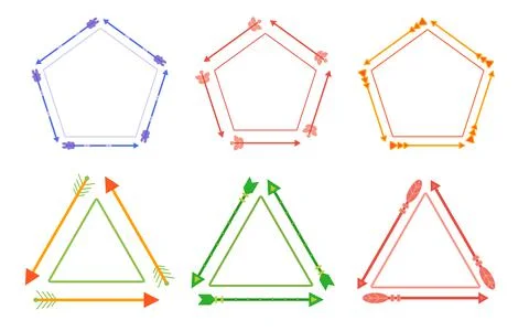 Set colorful arrows bow frames vector flat Stock Illustration