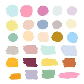 Set of colorful brush strokes. Vector isolated spots in pastel colors Stock Illustration