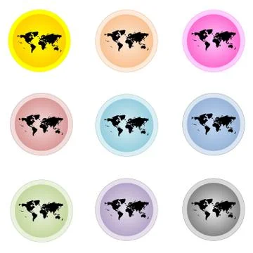 Set of colorful buttons with worldmap Stock Illustration