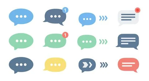 A set of colorful chat bubbles and icons Stock Illustration