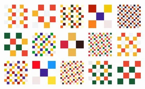 Set of colorful checkered patterns with geometric linear squares. Grid and .. Stock Illustration