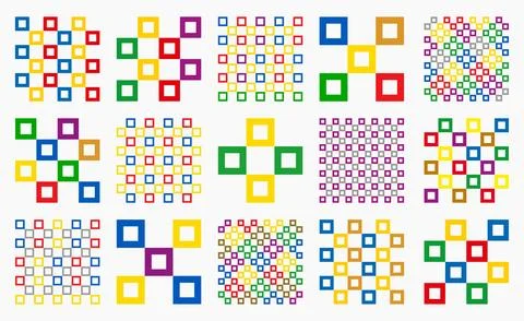 Set of colorful checkered patterns with geometric linear squares. Grid and bl Stock Illustration