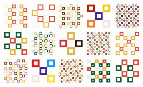 Set of colorful checkered patterns with geometric linear squares. Grid and bl Stock Illustration