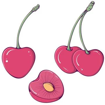 Set of colorful cherries Stock Illustration