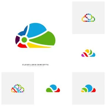 Set of Colorful Cloud Logo Design Concept Vector. Cloud Paint Logo Template V Illustrazione stock