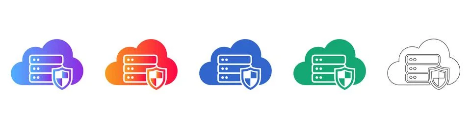 Set of Colorful Cloud Server Security Icons Stock Illustration