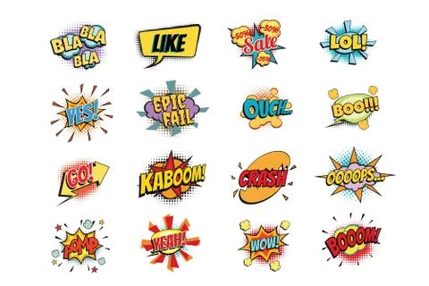 Set of colorful comic speech bubbles shape Stock Illustration