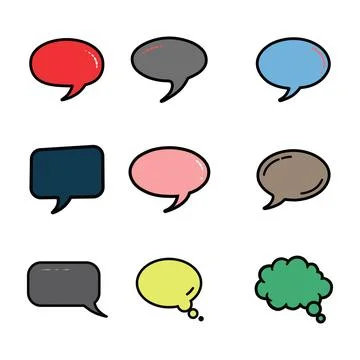 Set of Colorful Comic Speech Bubbles and Thought Clouds Stock Illustration
