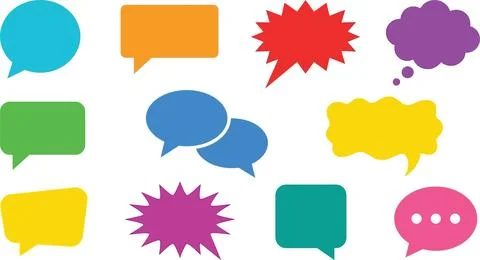 Set of colorful comic speech bubbles and thought bubbles on transparent bac.. Stock Illustration