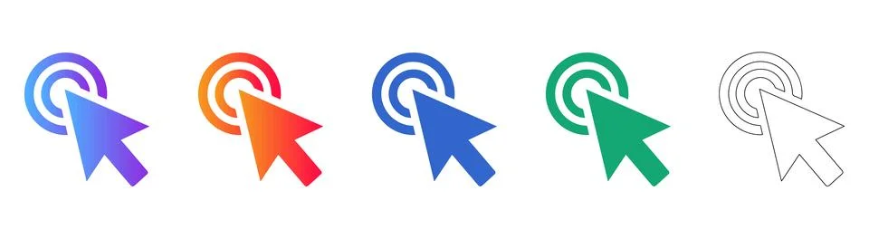 Set of Colorful Computer Mouse Cursor Click Icons 스톡 일러스트