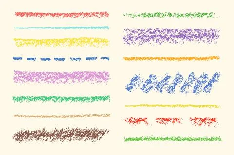 Set of colorful crayon strokes. Hand drawn pastel chalk stripes background. Stock Illustration