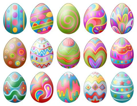 Set of colorful decorated easter eggs isolated on white background Stock Illustration