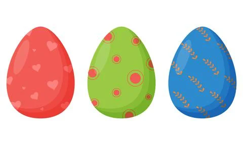 Set of colorful decorated Easter eggs isolated on a white background. Spring Ilustración de archivo