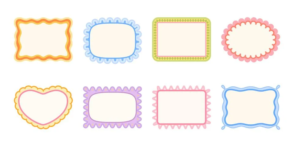 Set of colorful decorative frames in different whimsical shapes Stock Illustration