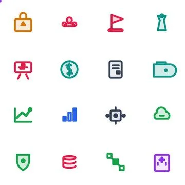 Set of Colorful Digital Icons Representing Business Operations and Data Man.. Illustrazione stock