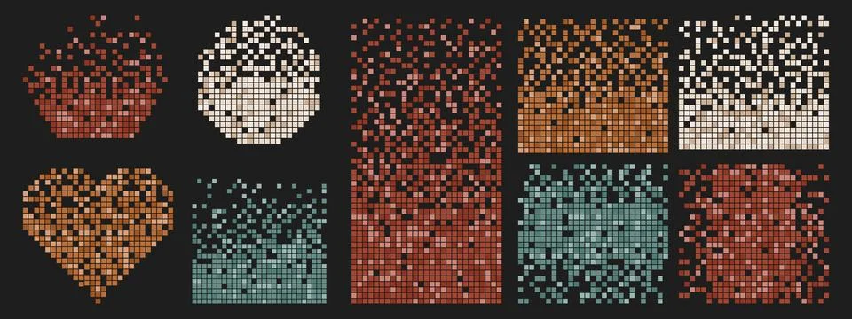 Set of colorful disintegration pixel effect backgrounds. Geometric mosaic t.. 스톡 일러스트
