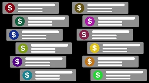 Set of colorful dollar sign notification bars and skeleton loader elements .. Vidéo 336880543