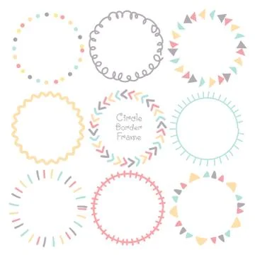Set of colorful doodle borders circle frame, Decorative round frames. Vector  Illustrazione stock