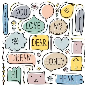 Set of colorful doodle speech bubbles Illustrazione stock