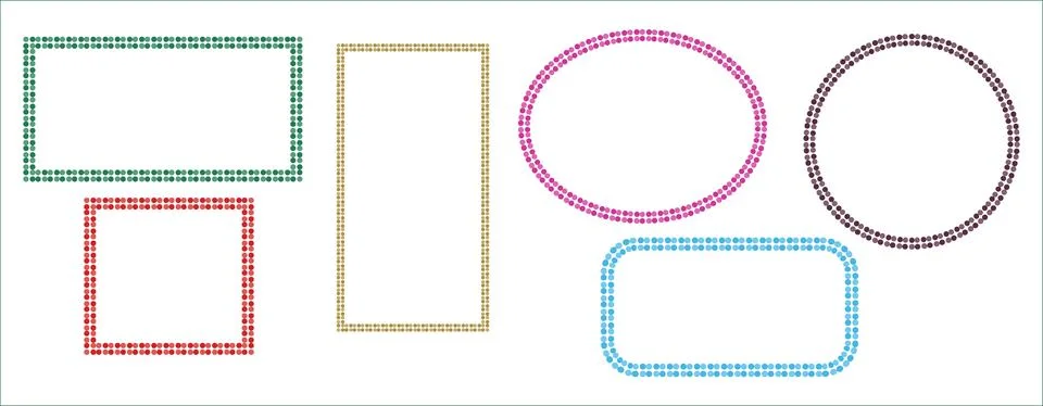 Set of colorful dotted frames in red, green, blue, pink, cyan color Stock Illustration