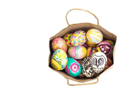 Set of colorful easter egg in paper bag Stock Photos