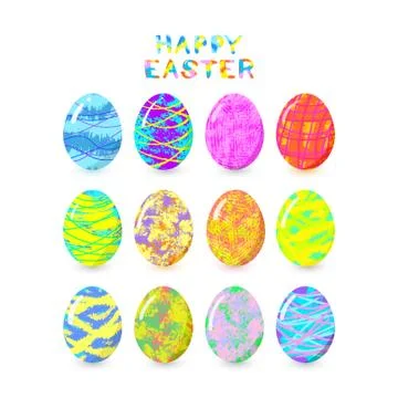 Set of colorful Easter eggs with bright patterns isolated on white background 스톡 일러스트
