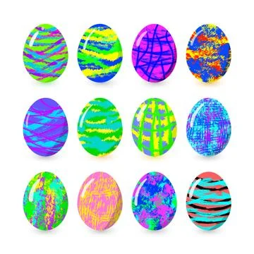 Set of colorful easter eggs with bright patterns isolated on  white backgroun Stock Illustration