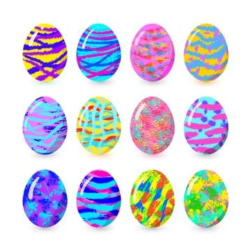 Set of colorful easter eggs with bright patterns. Happy easter eggs. Elements Illustrazione stock