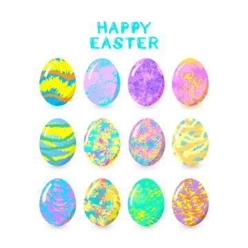 Set of colorful Easter eggs with bright patterns isolated on white background 스톡 일러스트