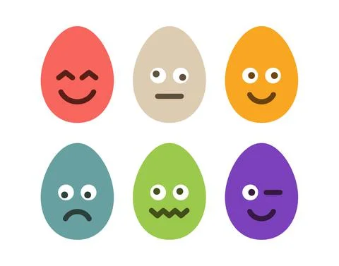 Set of colorful easter eggs with emojis. Flat cartoon vector egg character se Stock Illustration