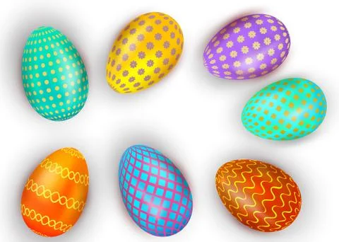 Set of colorful Easter eggs isolated on white background. Vector illustration Stock Illustration