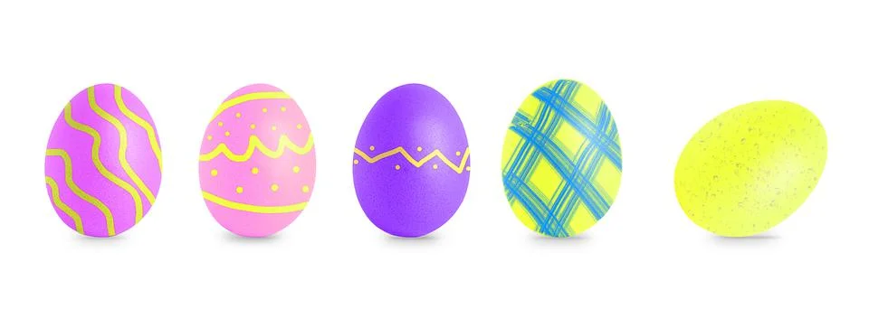 Set colorful easter eggs isolated on white background. Banner with colored ea Stock Illustration