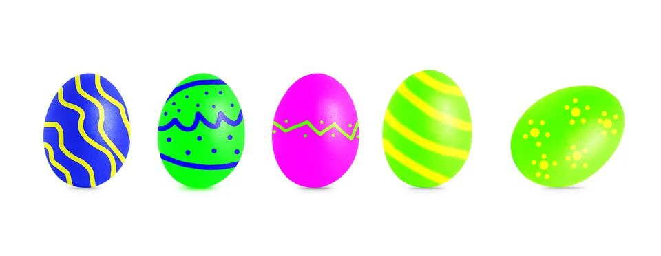 Set colorful easter eggs isolated on white background. Banner with colored ea Stock Illustration