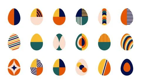 Set of colorful Easter eggs with modern geometric abstract ornament. Design.. Stock Illustration