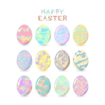 Set of colorful Easter eggs with pastel colors patterns. Happy Easter eggs. E Stock Illustration
