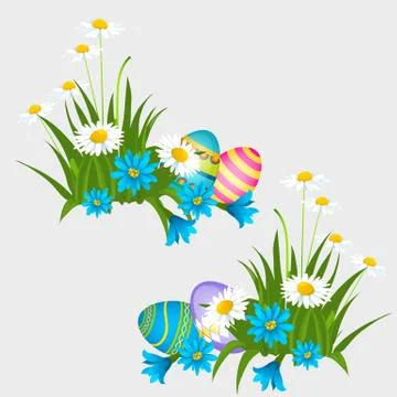 Set of colorful Easter eggs with patterns isolated on gray background. Vector Stock Illustration