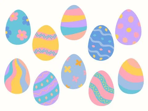 Set of colorful Easter eggs with patterns Stock Illustration