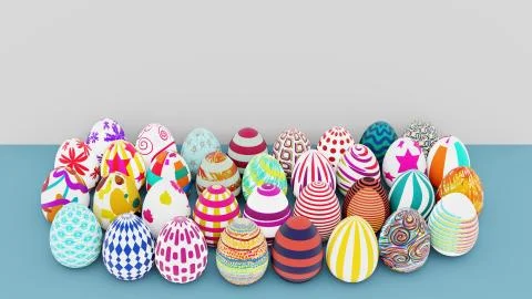 Set of colorful easter eggs place on blue ground and white background. Stock Illustration