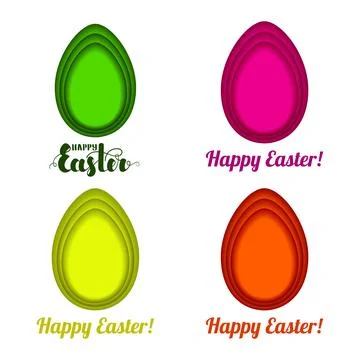 Set of colorful Easter eggs in the style of paper art. Vector illustration is Stock Illustration