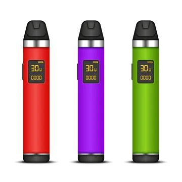 Set of colorful electronic cigarette or vape with digital display screens v.. Stock Illustration