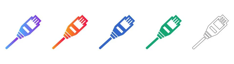 Set of Colorful Ethernet Network Cable Icons Stock Illustration