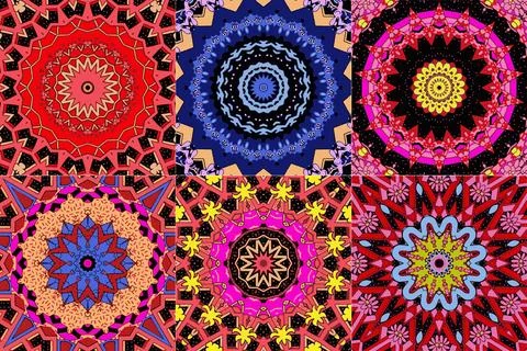 Set of colorful ethnic pattern geometric elements Stock Illustration