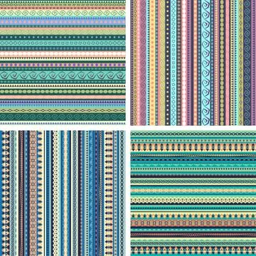 Set of colorful ethnic seamless patterns Stock Illustration
