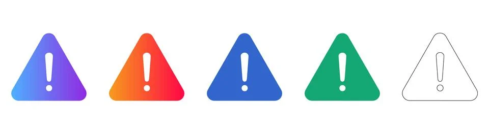 Set of Colorful Exclamation Triangle Warning Icons Stock Illustration