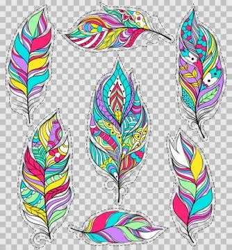 Set of colorful feathers Stock Illustration